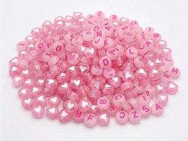 Cuentas plasticas pastilla rosa letra rosa 